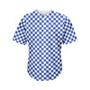 Blue And White Checkered Pattern Print Men's Baseball Jersey