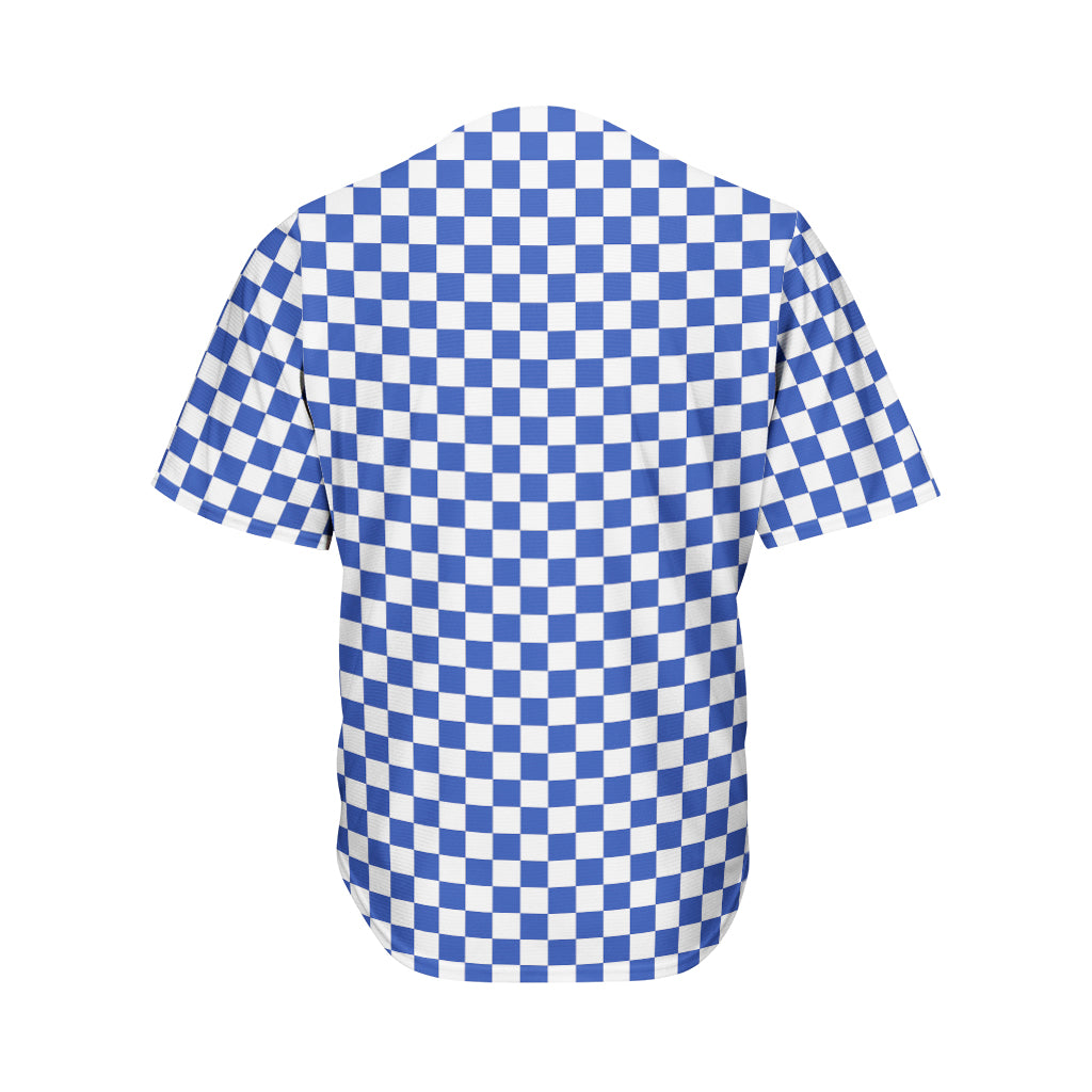 Blue And White Checkered Pattern Print Men's Baseball Jersey