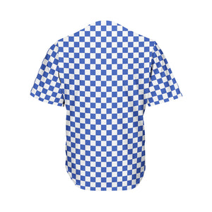 Blue And White Checkered Pattern Print Men's Baseball Jersey