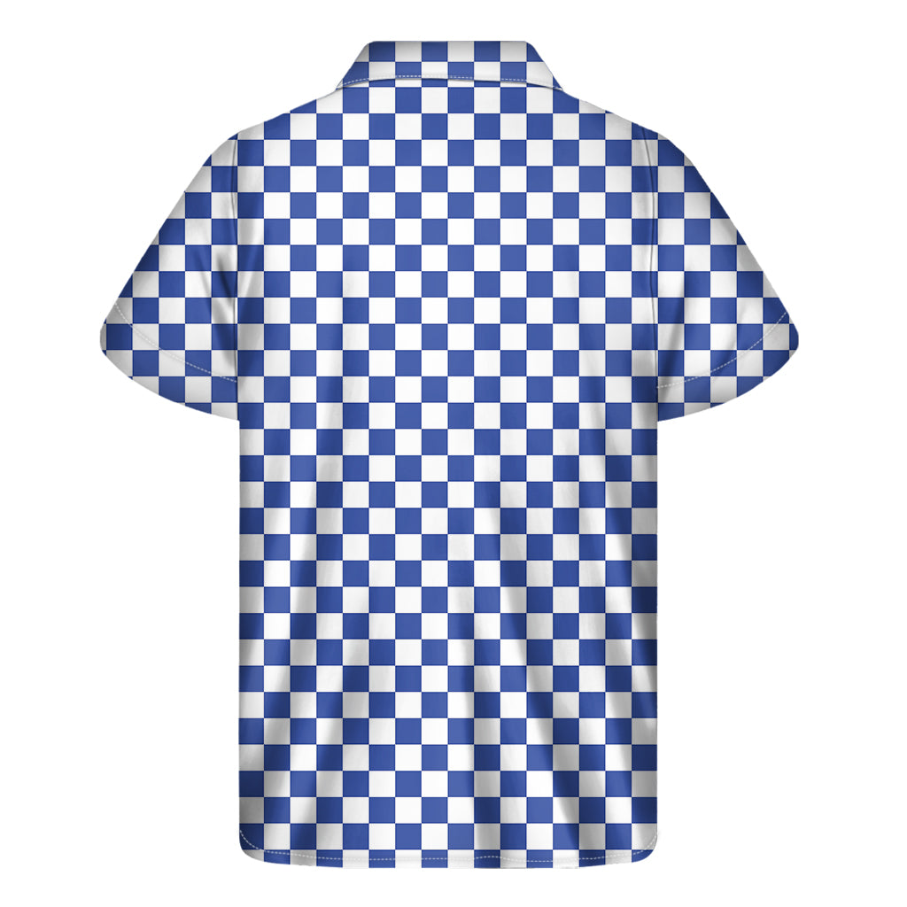 Blue And White Checkered Pattern Print Men's Short Sleeve Shirt