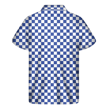 Blue And White Checkered Pattern Print Men's Short Sleeve Shirt