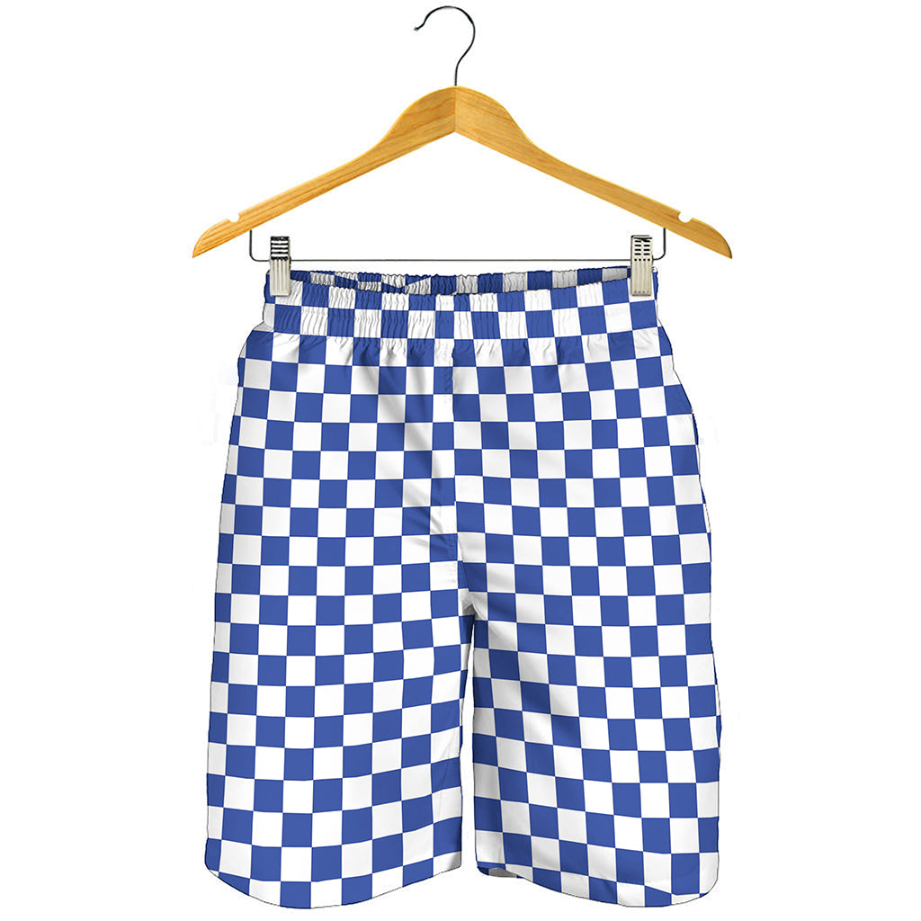 Blue And White Checkered Pattern Print Men's Shorts