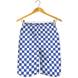 Blue And White Checkered Pattern Print Men's Shorts
