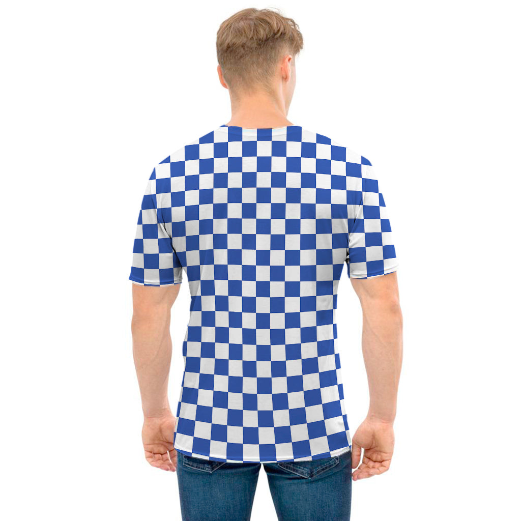 Blue And White Checkered Pattern Print Men's T-Shirt