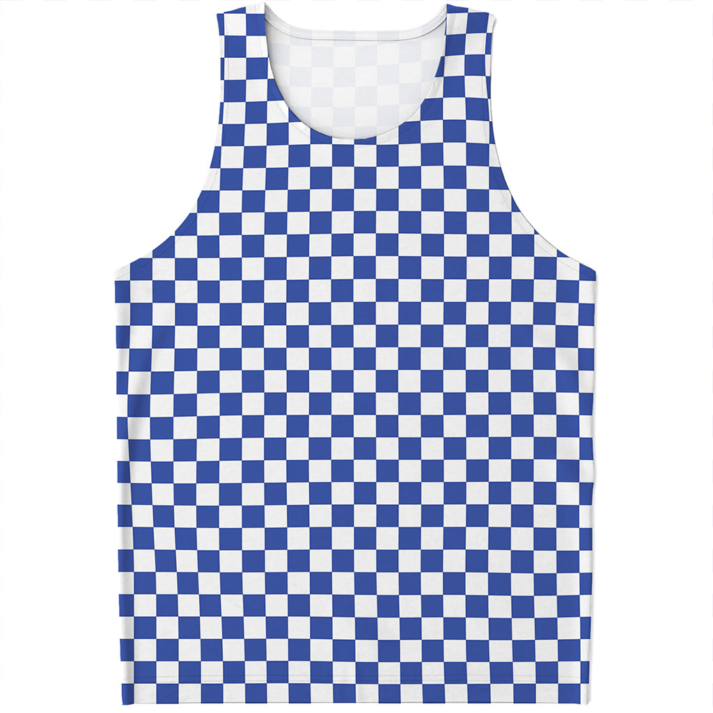 Blue And White Checkered Pattern Print Men's Tank Top