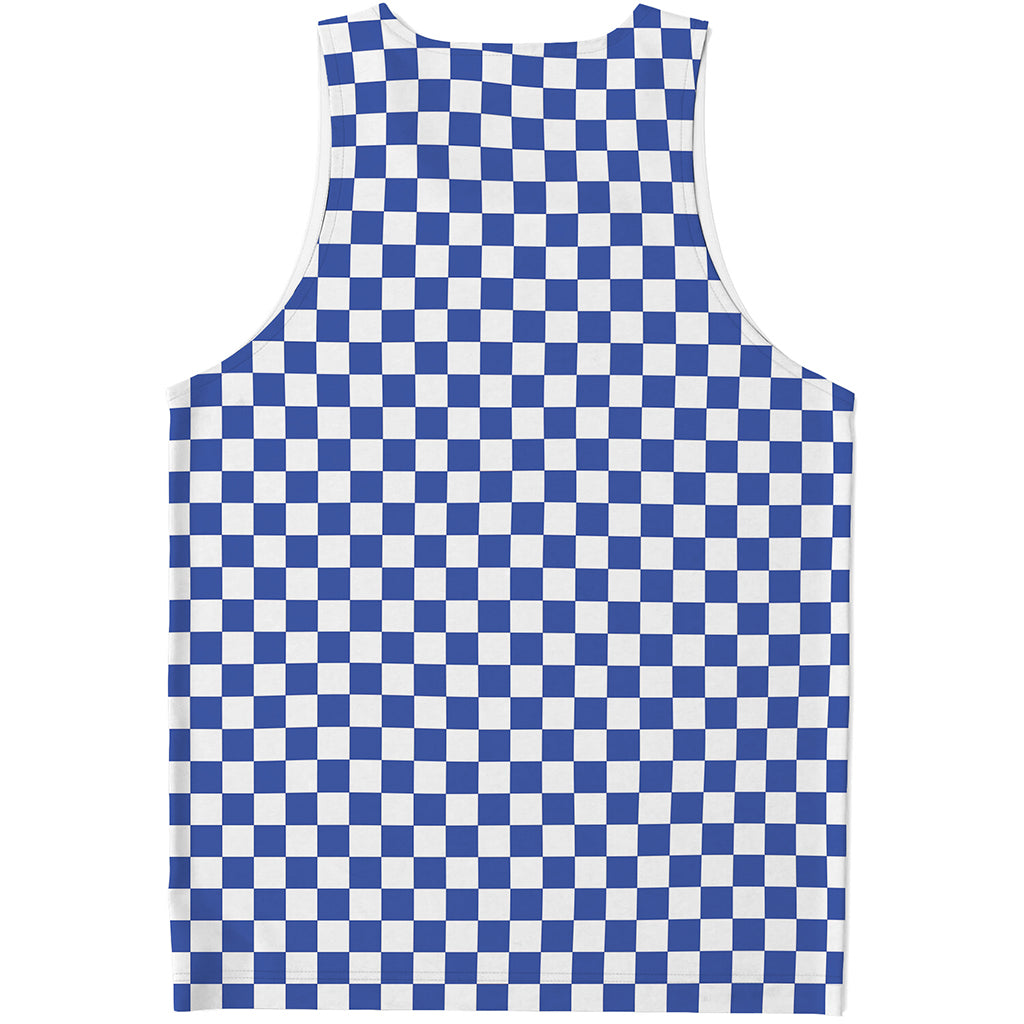 Blue And White Checkered Pattern Print Men's Tank Top