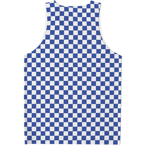 Blue And White Checkered Pattern Print Men's Tank Top