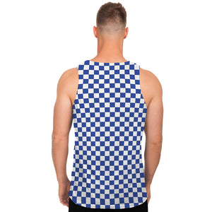 Blue And White Checkered Pattern Print Men's Tank Top