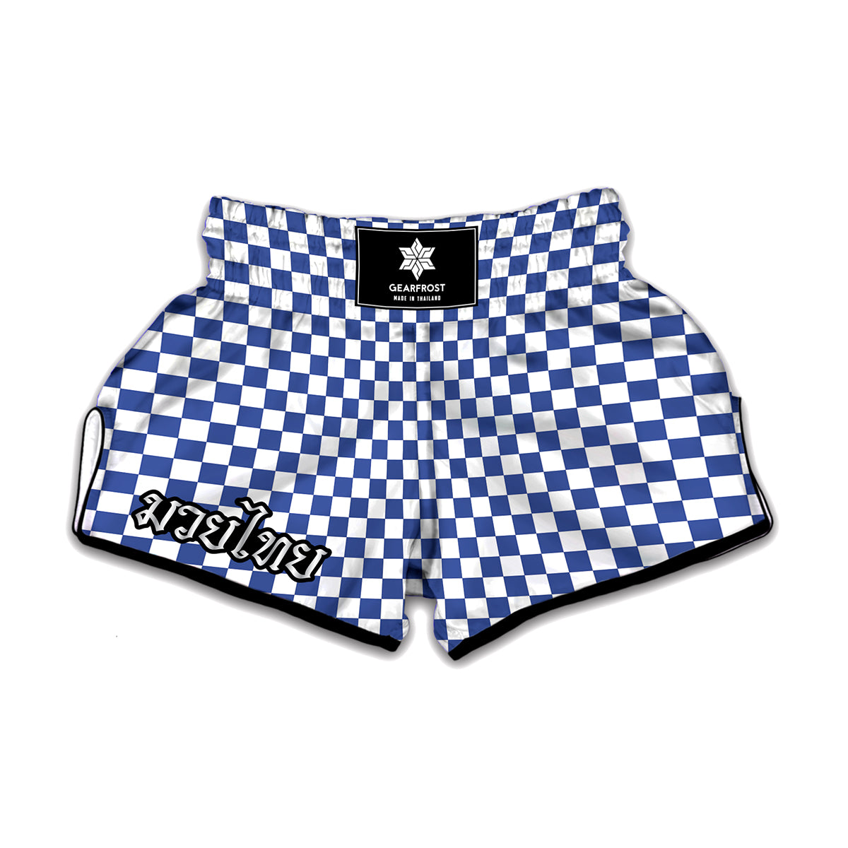 Blue And White Checkered Pattern Print Muay Thai Boxing Shorts