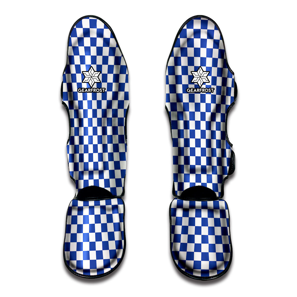 Blue And White Checkered Pattern Print Muay Thai Shin Guard