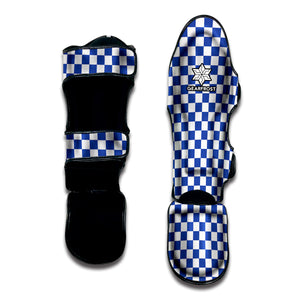 Blue And White Checkered Pattern Print Muay Thai Shin Guard