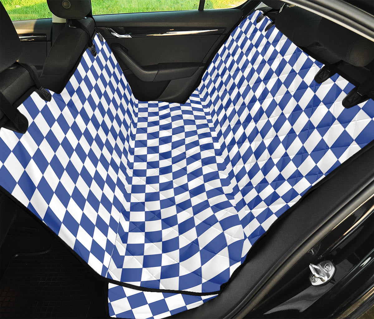 Blue And White Checkered Pattern Print Pet Car Back Seat Cover