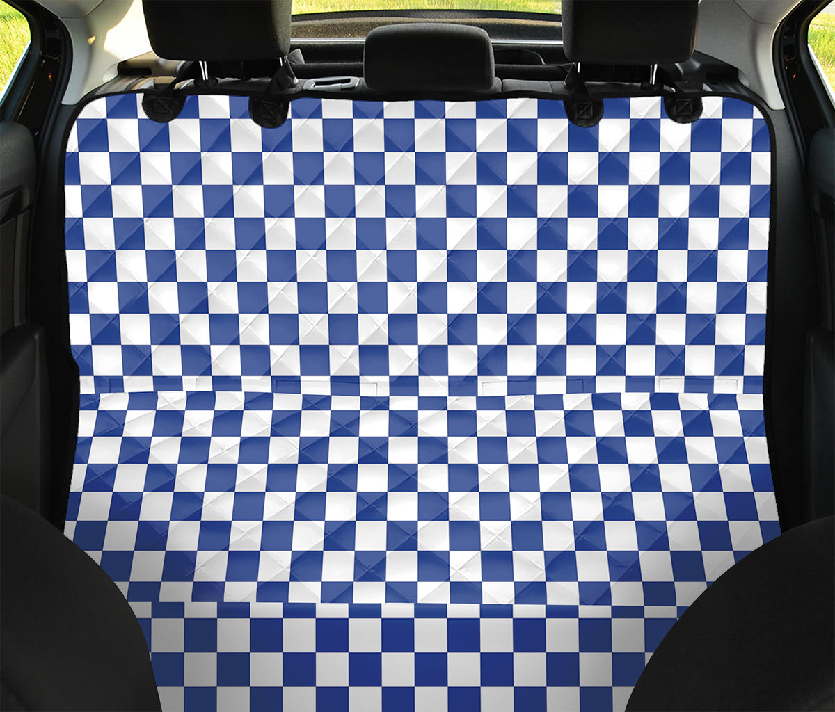 Blue And White Checkered Pattern Print Pet Car Back Seat Cover