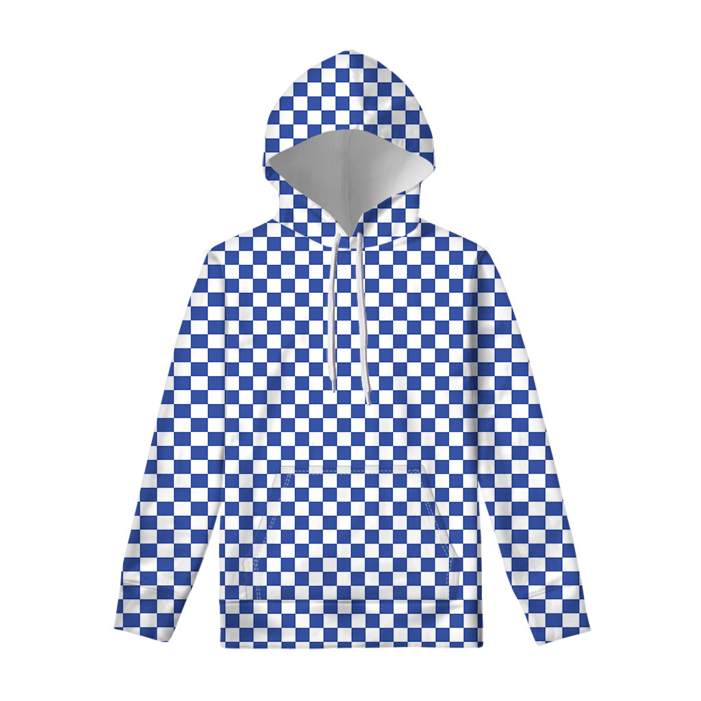 Blue And White Checkered Pattern Print Pullover Hoodie