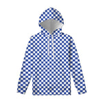 Blue And White Checkered Pattern Print Pullover Hoodie