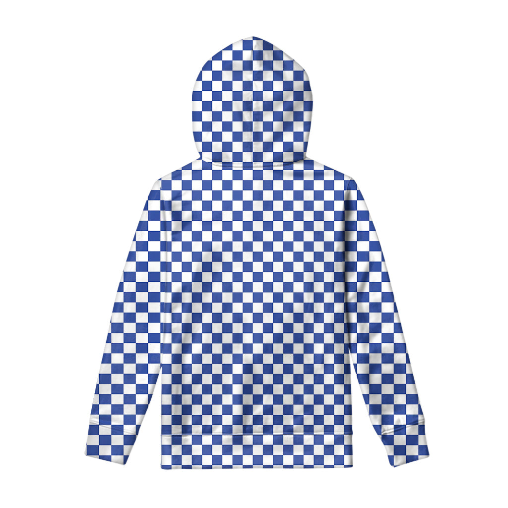 Blue And White Checkered Pattern Print Pullover Hoodie