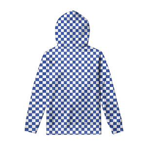 Blue And White Checkered Pattern Print Pullover Hoodie