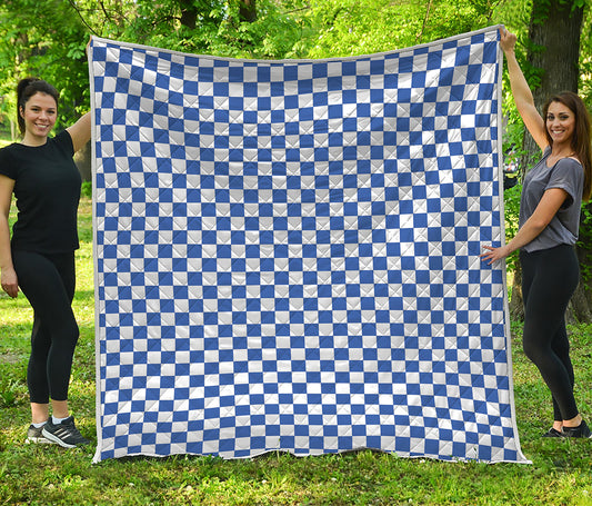 Blue And White Checkered Pattern Print Quilt