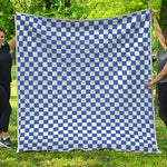Blue And White Checkered Pattern Print Quilt