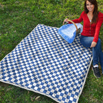 Blue And White Checkered Pattern Print Quilt