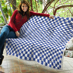 Blue And White Checkered Pattern Print Quilt