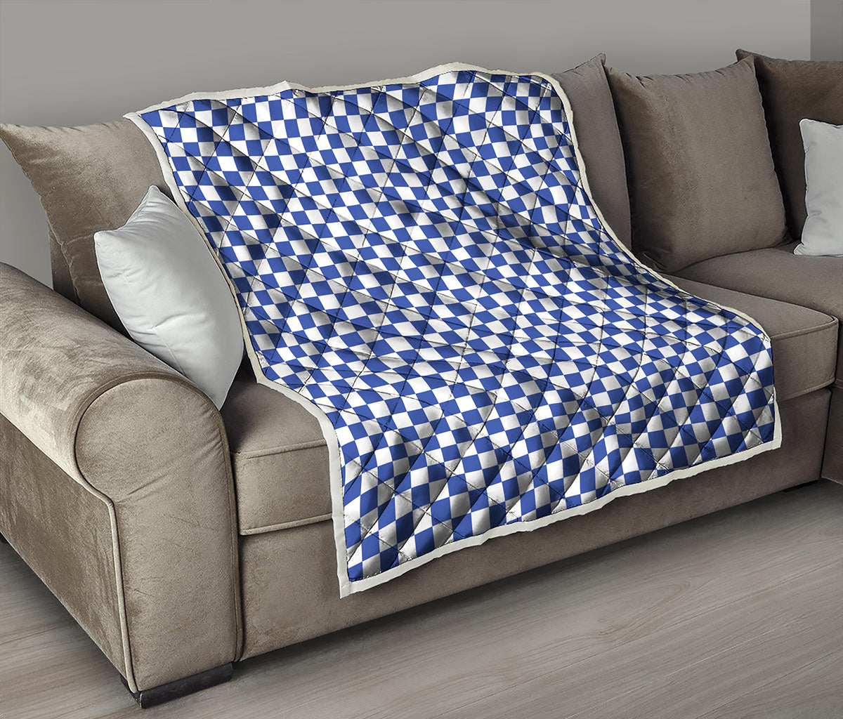 Blue And White Checkered Pattern Print Quilt