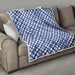 Blue And White Checkered Pattern Print Quilt