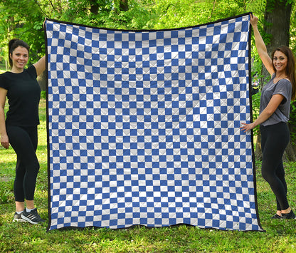 Blue And White Checkered Pattern Print Quilt