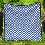 Blue And White Checkered Pattern Print Quilt