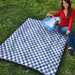 Blue And White Checkered Pattern Print Quilt