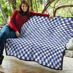 Blue And White Checkered Pattern Print Quilt