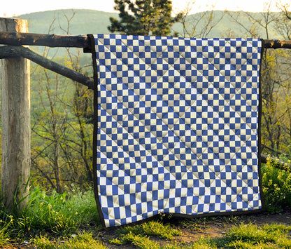 Blue And White Checkered Pattern Print Quilt