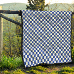 Blue And White Checkered Pattern Print Quilt