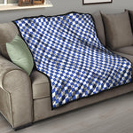Blue And White Checkered Pattern Print Quilt