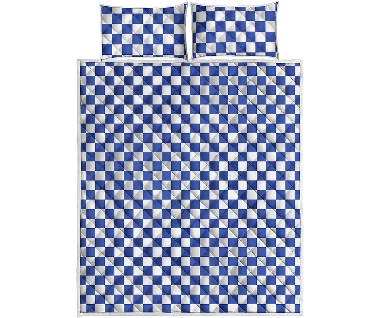 Blue And White Checkered Pattern Print Quilt Bed Set