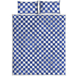 Blue And White Checkered Pattern Print Quilt Bed Set