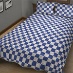 Blue And White Checkered Pattern Print Quilt Bed Set
