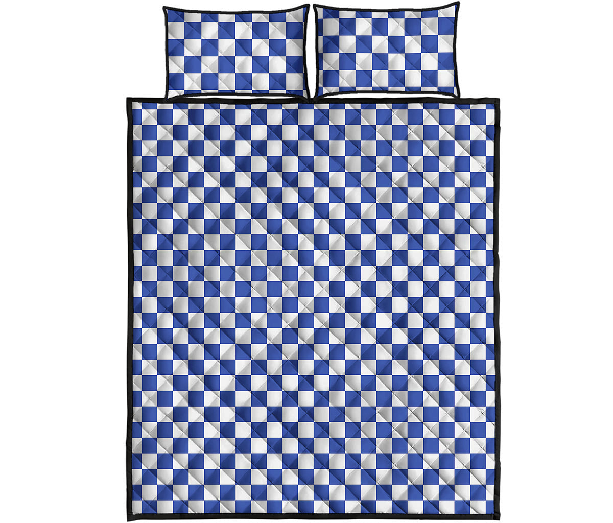 Blue And White Checkered Pattern Print Quilt Bed Set