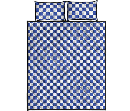 Blue And White Checkered Pattern Print Quilt Bed Set