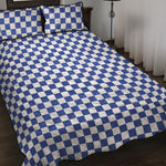 Blue And White Checkered Pattern Print Quilt Bed Set