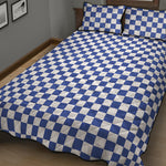 Blue And White Checkered Pattern Print Quilt Bed Set