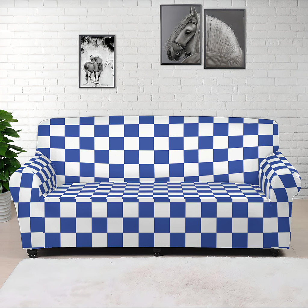 Blue And White Checkered Pattern Print Sofa Cover
