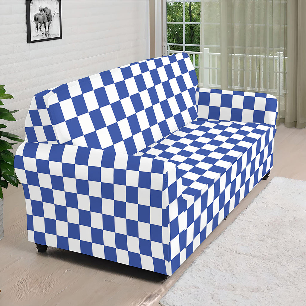 Blue And White Checkered Pattern Print Sofa Cover
