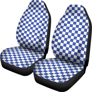 Blue And White Checkered Pattern Print Universal Fit Car Seat Covers