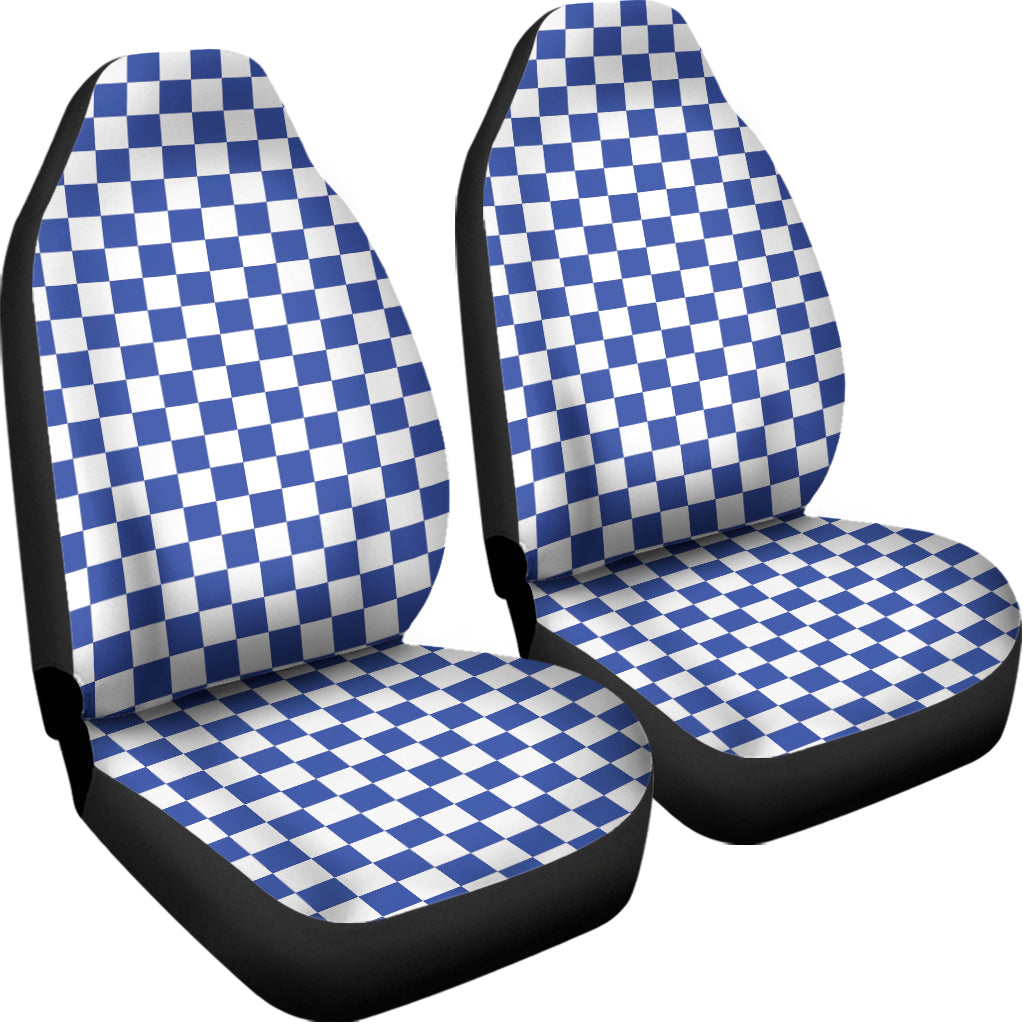 Blue And White Checkered Pattern Print Universal Fit Car Seat Covers