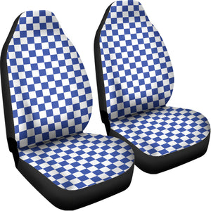 Blue And White Checkered Pattern Print Universal Fit Car Seat Covers