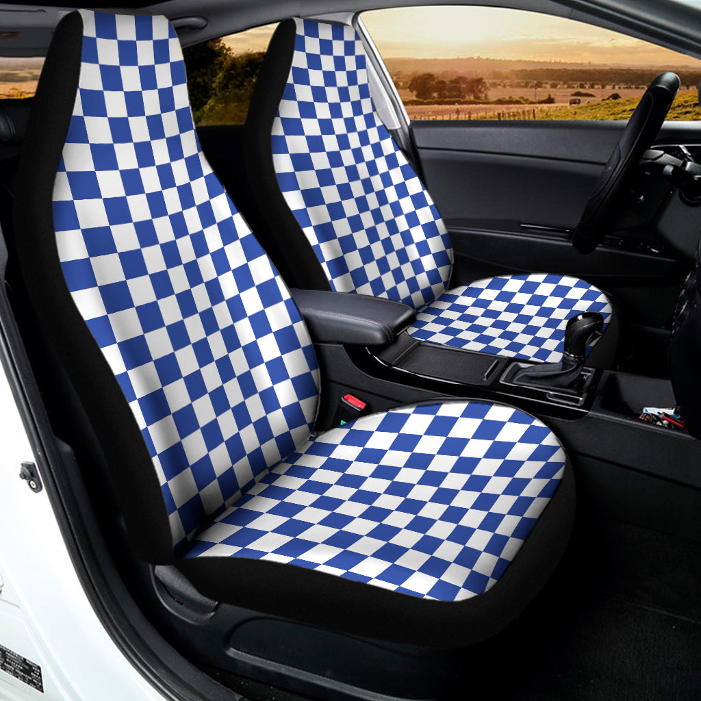 Blue And White Checkered Pattern Print Universal Fit Car Seat Covers