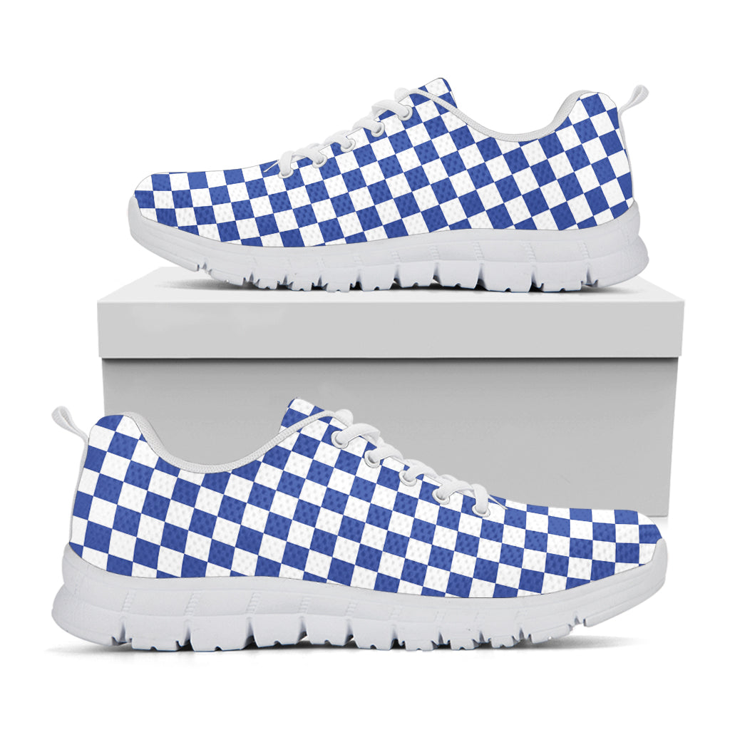 Blue And White Checkered Pattern Print White Sneakers