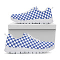 Blue And White Checkered Pattern Print White Running Shoes