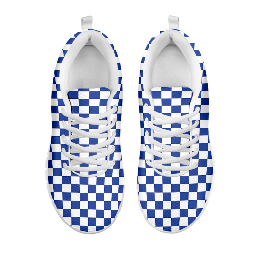 Blue And White Checkered Pattern Print White Sneakers